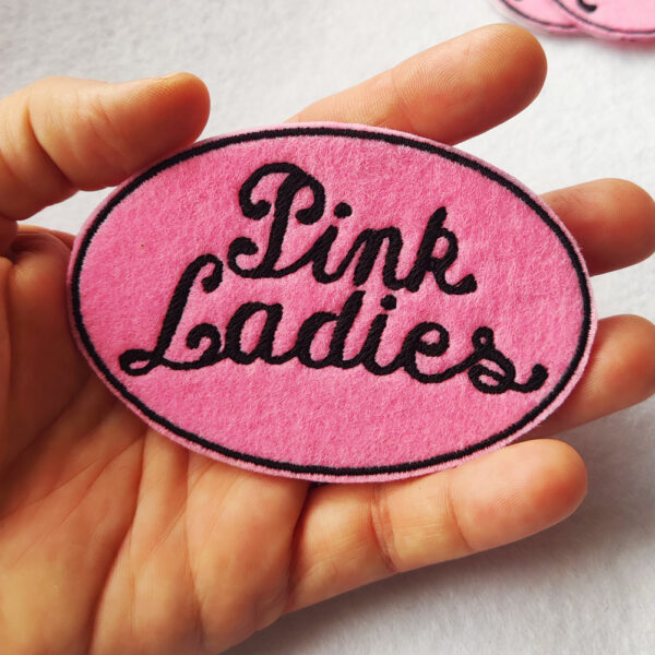 Bling! Handmade, Pink ladies, Grease, 70s, Movie, Vintage, John Travolta, Olivia Newton-John, Saturday Night Fever, Dirty Dancing, Patches, Embroidery, Bordados, Handmade, Emblems, Emblema, Applique, Pin, Badges, Uniform, Hat, Backpack, Clothing, Clothes, Velcro, Jackets, Gifts
