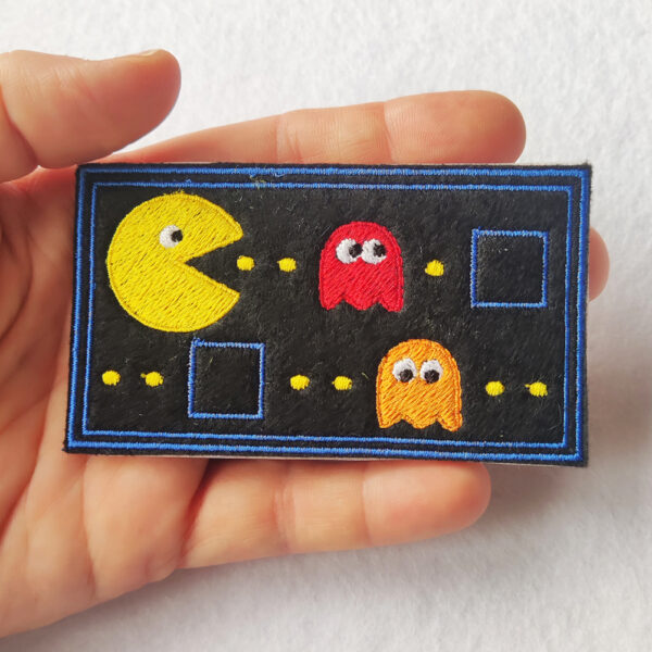 Bling! Handmade, Pac Man Patches, Pac Man Patch, Patch, Galaga, Namco, 8bits, Vintage, Arcade, Neo Geo, neogeo, Nintendo, Sega, Playstation, Atari, Jamma, Gaming, Videogame, Videogames, Pixel, Art, Patches, Embroidery, Bordados, Handmade, Emblems, Emblema, Applique, Pin, Badges, Uniform, Hat, Backpack, Clothing, Clothes, Velcro, Jackets, Gifts, Jeans