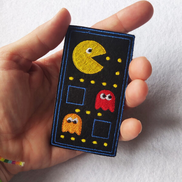 Bling! Handmade, Pac Man Patches, Pac Man Patch, Patch, Galaga, Namco, 8bits, Vintage, Arcade, Neo Geo, neogeo, Nintendo, Sega, Playstation, Atari, Jamma, Gaming, Videogame, Videogames, Pixel, Art, Patches, Embroidery, Bordados, Handmade, Emblems, Emblema, Applique, Pin, Badges, Uniform, Hat, Backpack, Clothing, Clothes, Velcro, Jackets, Gifts, Jeans