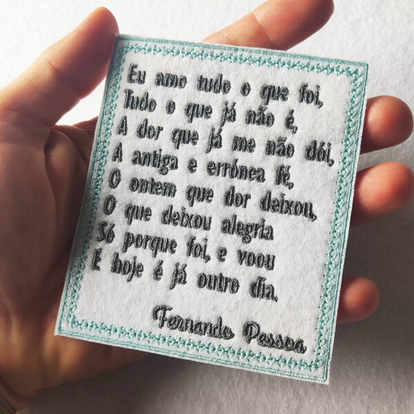 Bling! Handmade, Fernando Pessoa Patch, Fernando Pessoa, Alberto Caeiro, Álvaro de Campos, Ricardo Reis, Bernardo Soares, Poem, Poetry, Poesia, Porto, Lisboa, Lisbon, Camões, Saudade, Portugal, Portuguese, Tradition, Patches, Embroidery, Bordados, Handmade, Emblems, Emblema, Applique, Pin, Badges, Uniform, Hat, Backpack, Clothing, Clothes, Velcro, Jackets, Gifts